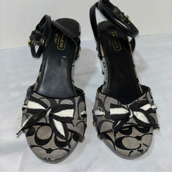 COACH Signature Open Toe Wedge Heel Ankle Strap Sandal “ Betsey” Size 8 - Picture 1 of 13